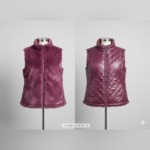 Nicole Miller Jackets & Blazers - Nicole Miller Reversible Faux Fur Puffer Vest Wine XL Purple Burgundy, Mob Wife